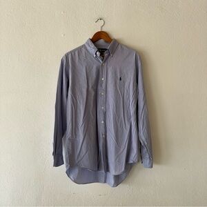 Ralph Lauren Yarmouth Button Down Shirt Blue Micro Check Cotton Size 16 (M)